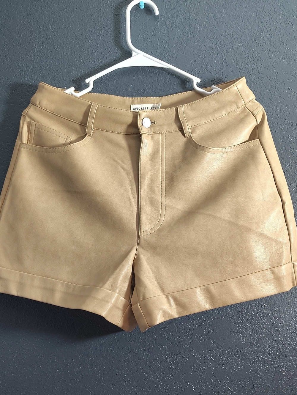 Avec Les Filles Anthropologie Beige Faux Leather High-Waist Shorts